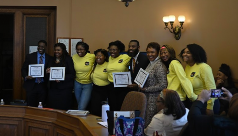 Members of SHS FACT club pose with legislators at the Capitol building. The club gave a presentation about the harmful effects of smoking and tobacco.