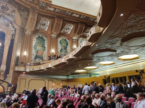 Audience members find their seats in the historic Warner Grand Theater. The Milwaukee Symphony Orchestra performs in the newly reopened hall.