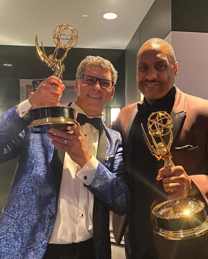 Brad Lichtenstein (left) and Claude Motley (right) pose at the Emmy Awards 