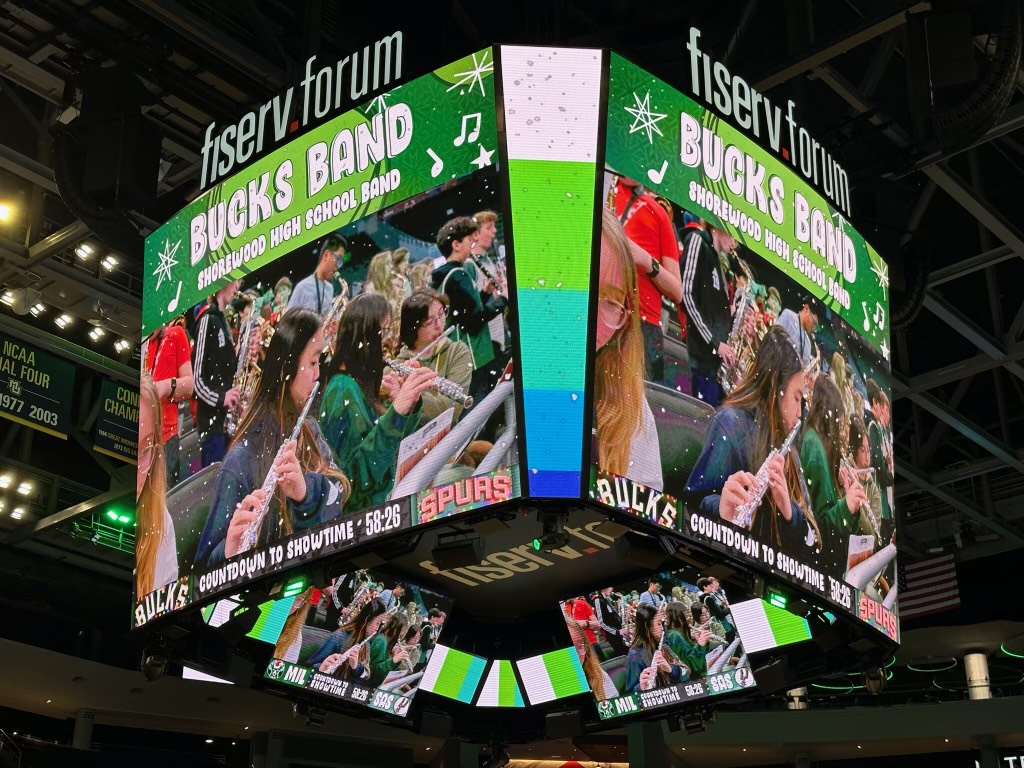Students see themselves on the jumbotron during the December 19 performance.